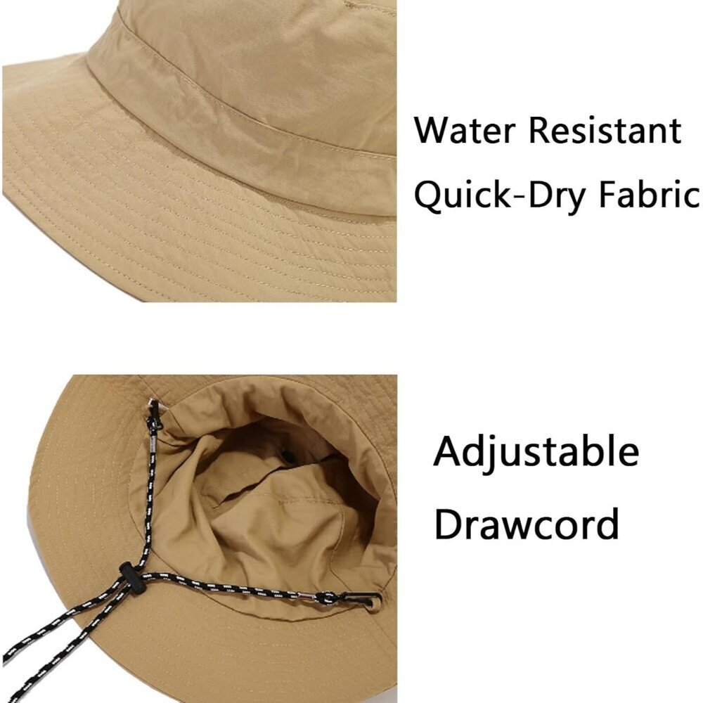 Unisex Dark Grey Wide Brim Water-resistant With Chin Strap Classic Bucket Hat - Picture 2 of 5